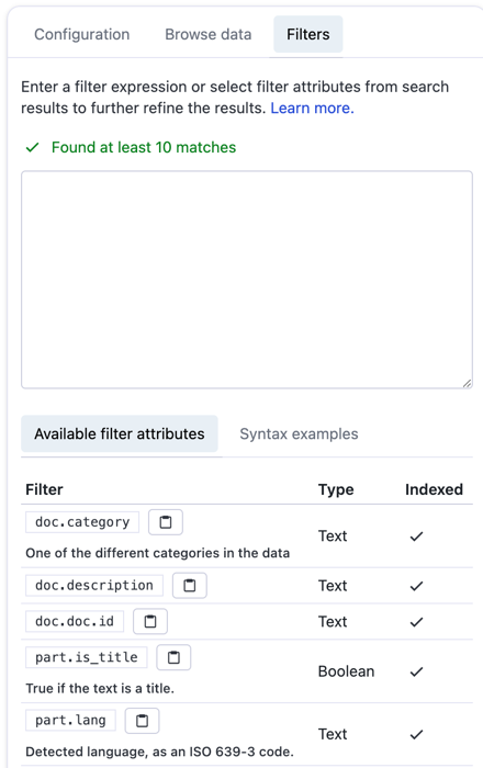 Configure filters