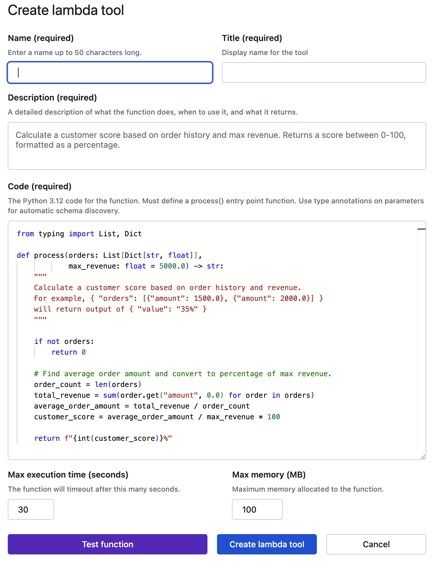 Create lambda tool