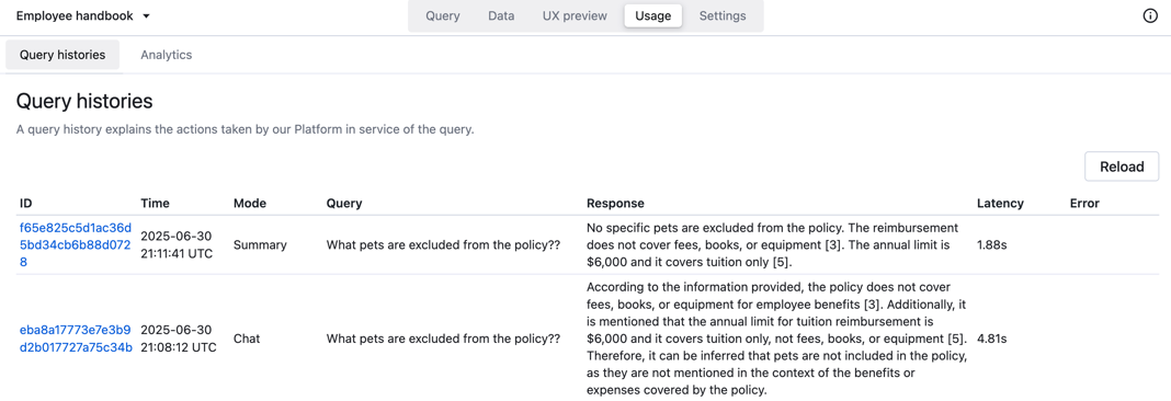 Query histories