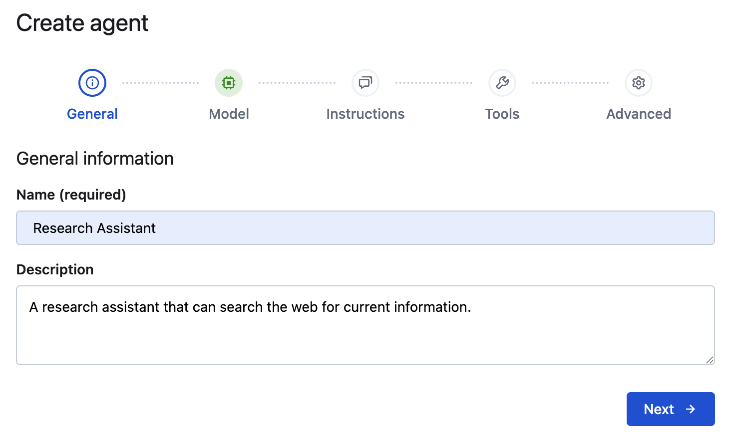 Create agent general information