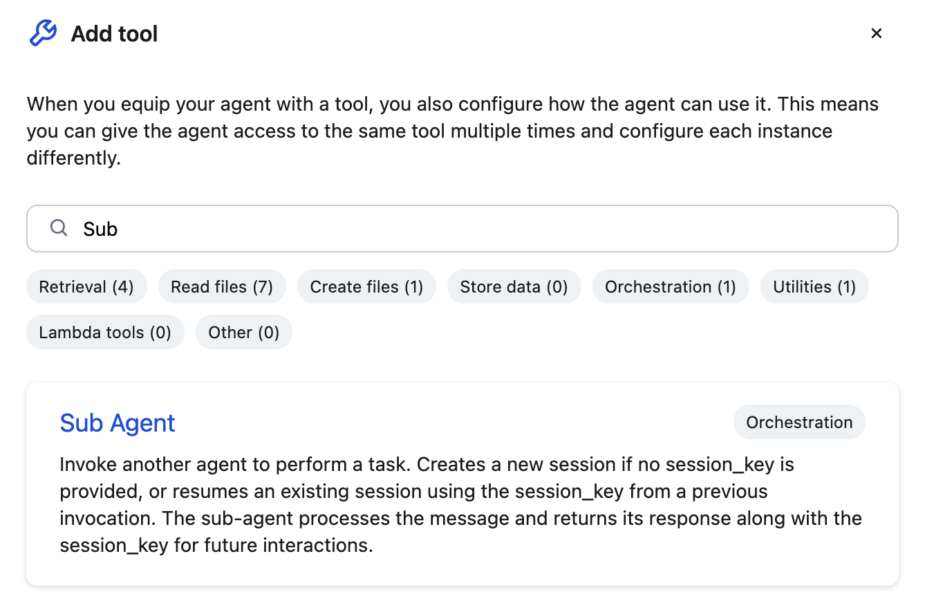 Sub-agent tool selection UI